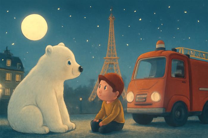 Gioele, l'orso polare e il camion dei vigili del fuoco di Parigi