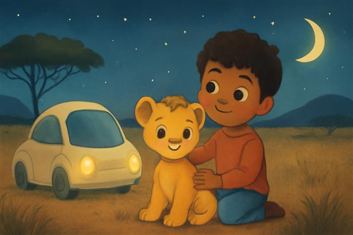 Il viaggio magico di Gioele e Simba nella savana stellata