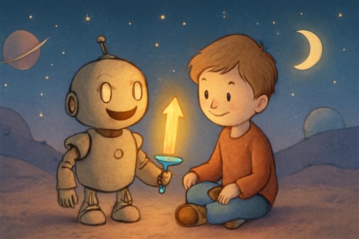 Francesco e il robot sorridente sul pianeta lontano
